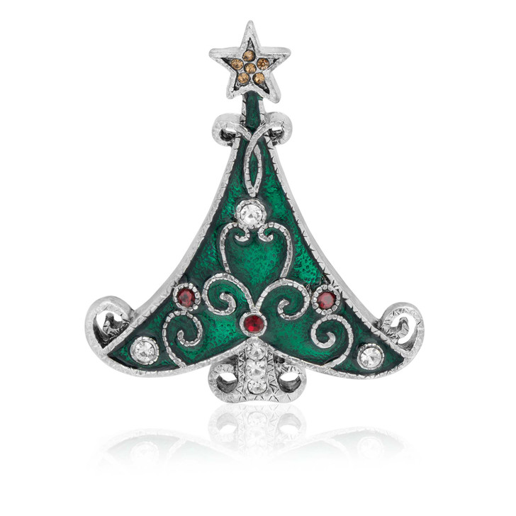 Silver Metal Christmas Tree Lapel Pin Brooch for Women or Girls